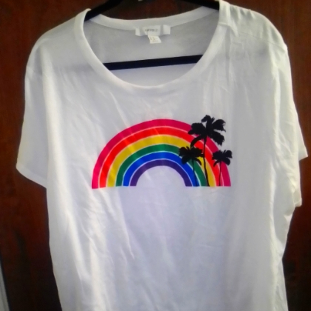 Free with purchase rainbow and palm tree detail T-shirt
